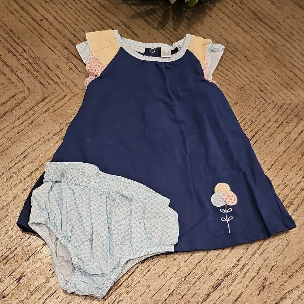 Navy Blue Baby Dress with Bloomers 18 Month